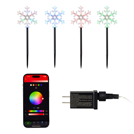 Vivvi App-Based Customizable, Color-Changing 18" Snowflake Path Lights - Set of 4