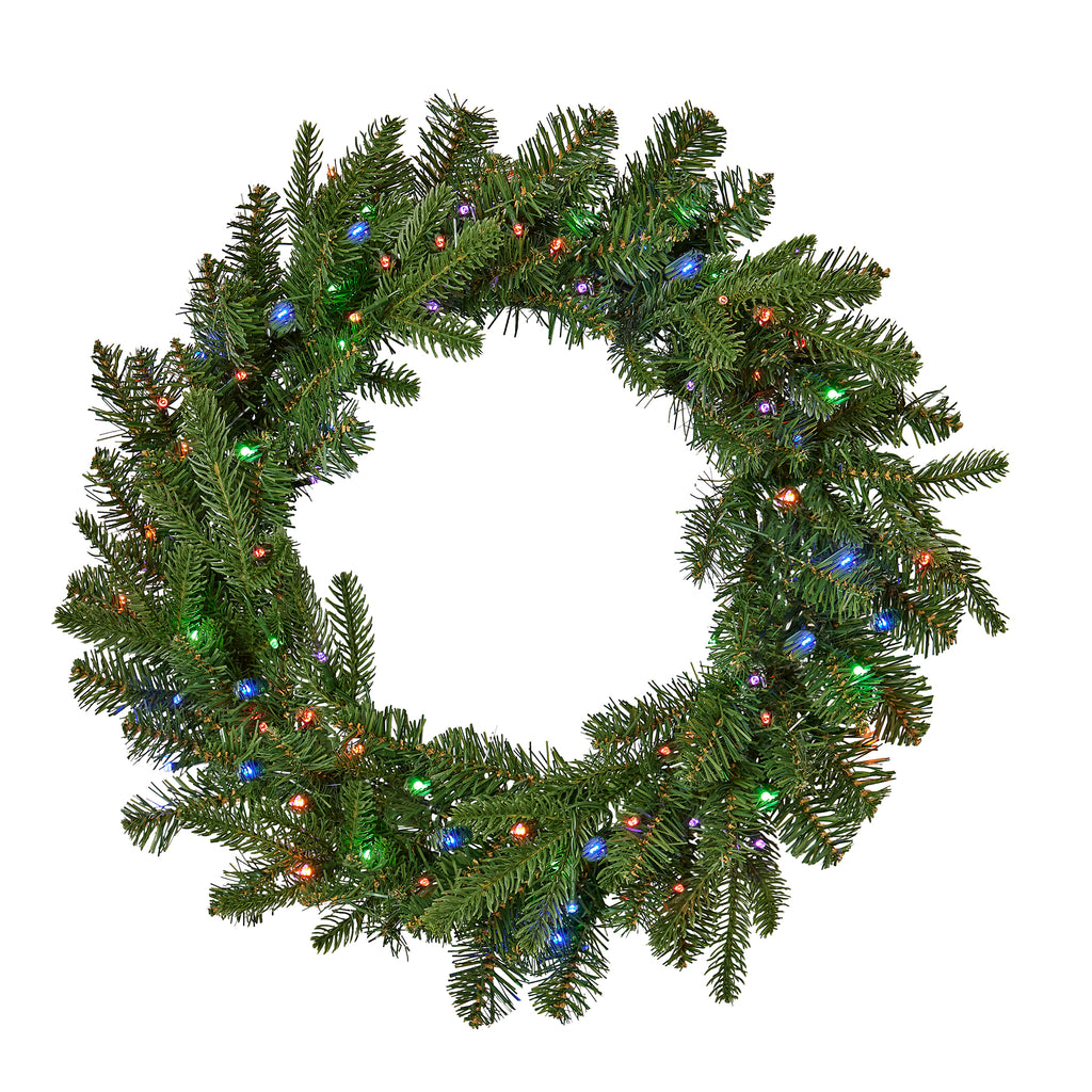 Dakota Pine 24in Wreath, 50 Dual LED Lights w/ 9 functions (Battery-Operated)