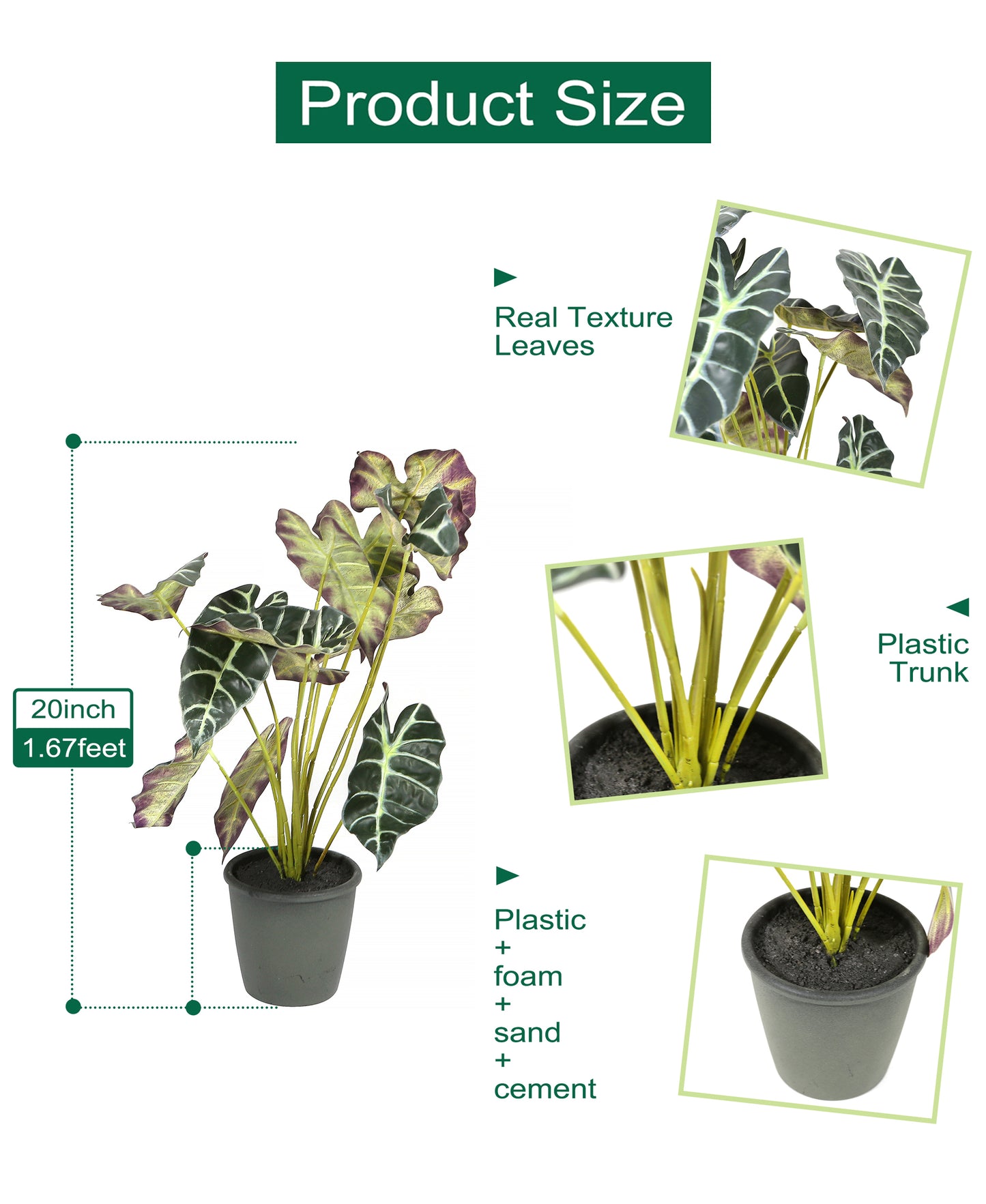 Artificial Potted Alocasia Plant 20in