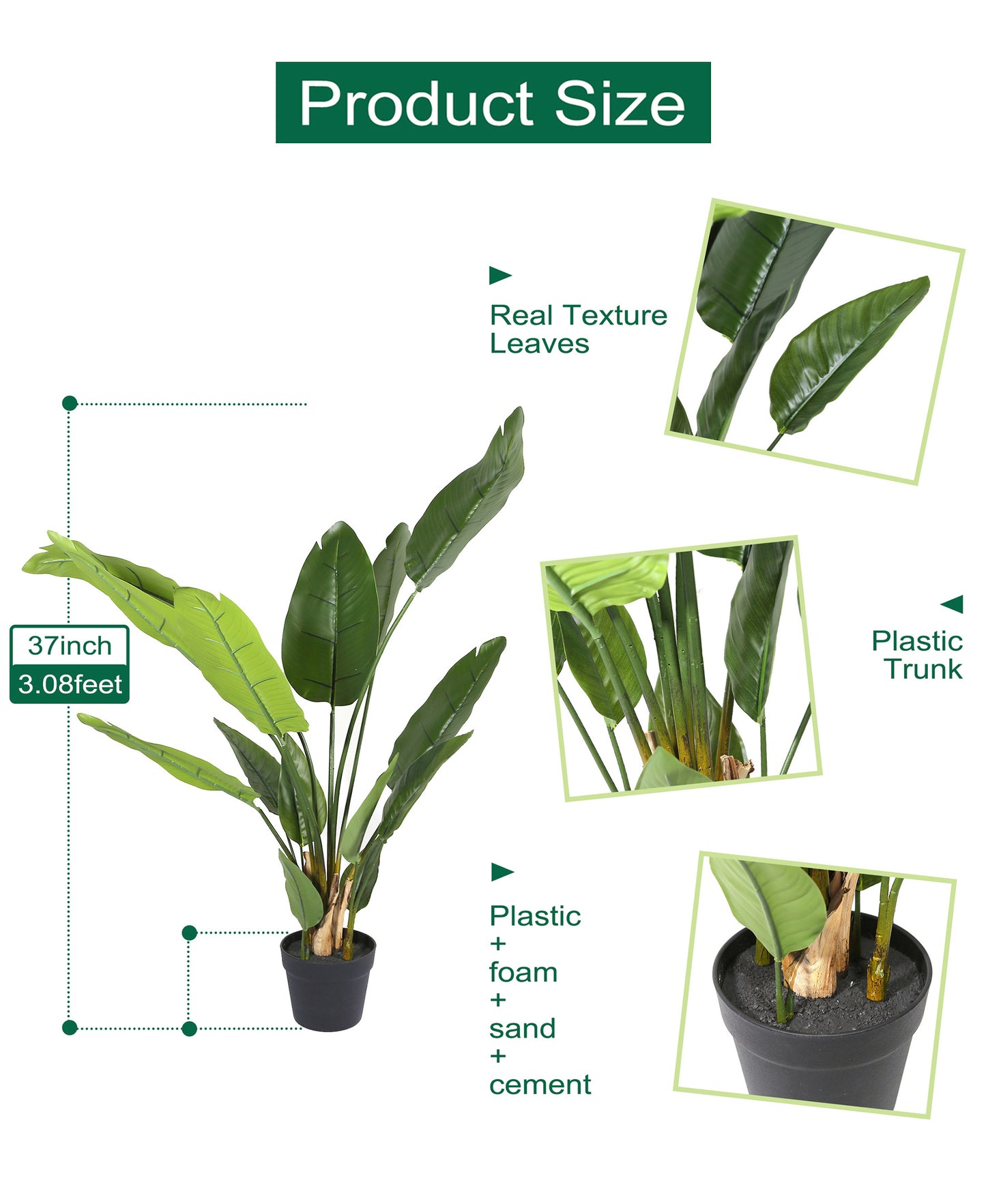 Artificial Potted Bird of Paradise Plant 37in