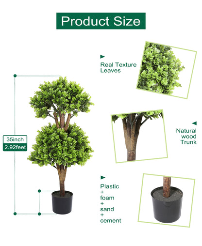 Artificial Potted Boxwood Double Ball Topiary 35in