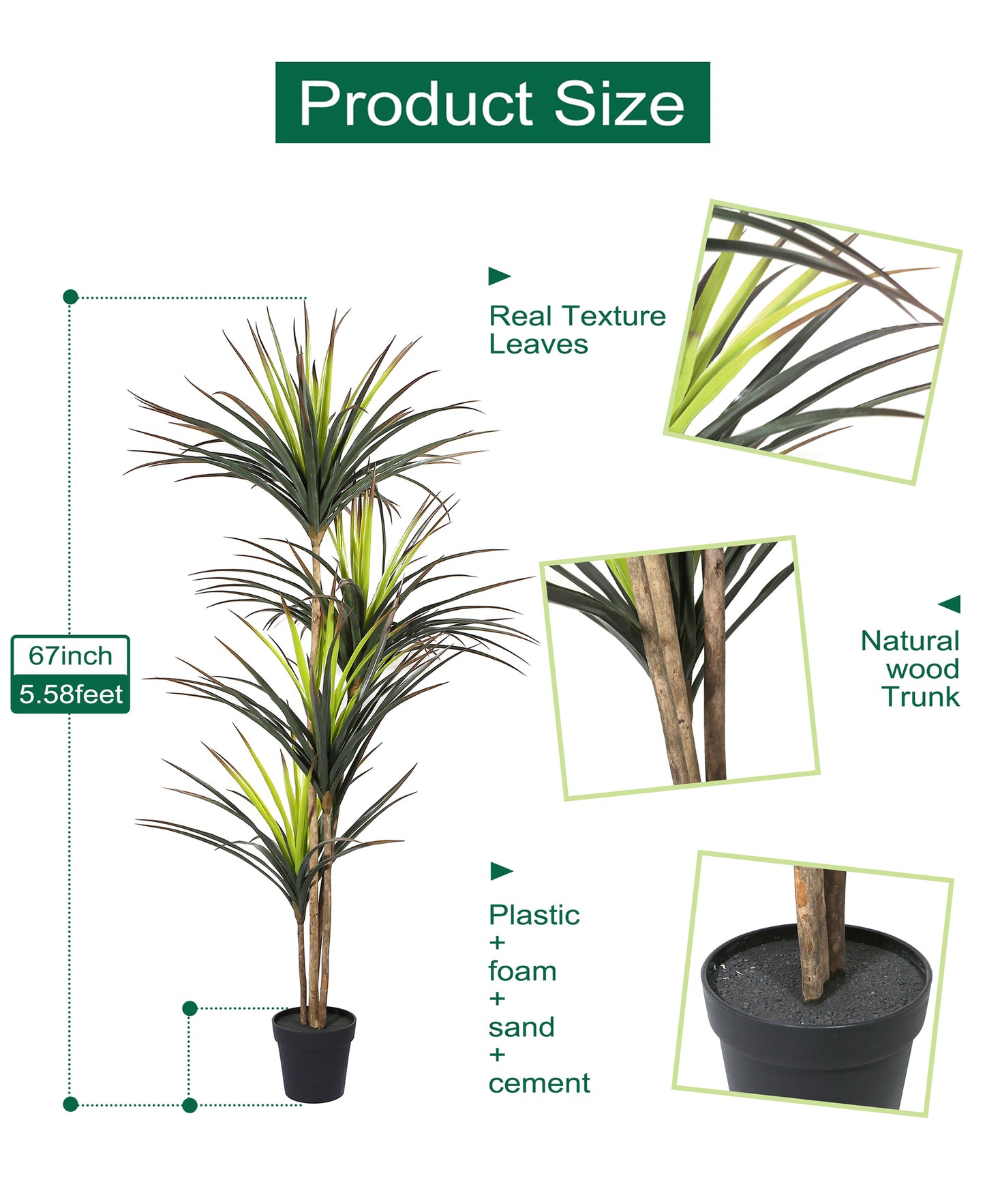 Artificial Potted Dracaena Marginata Tree 67in