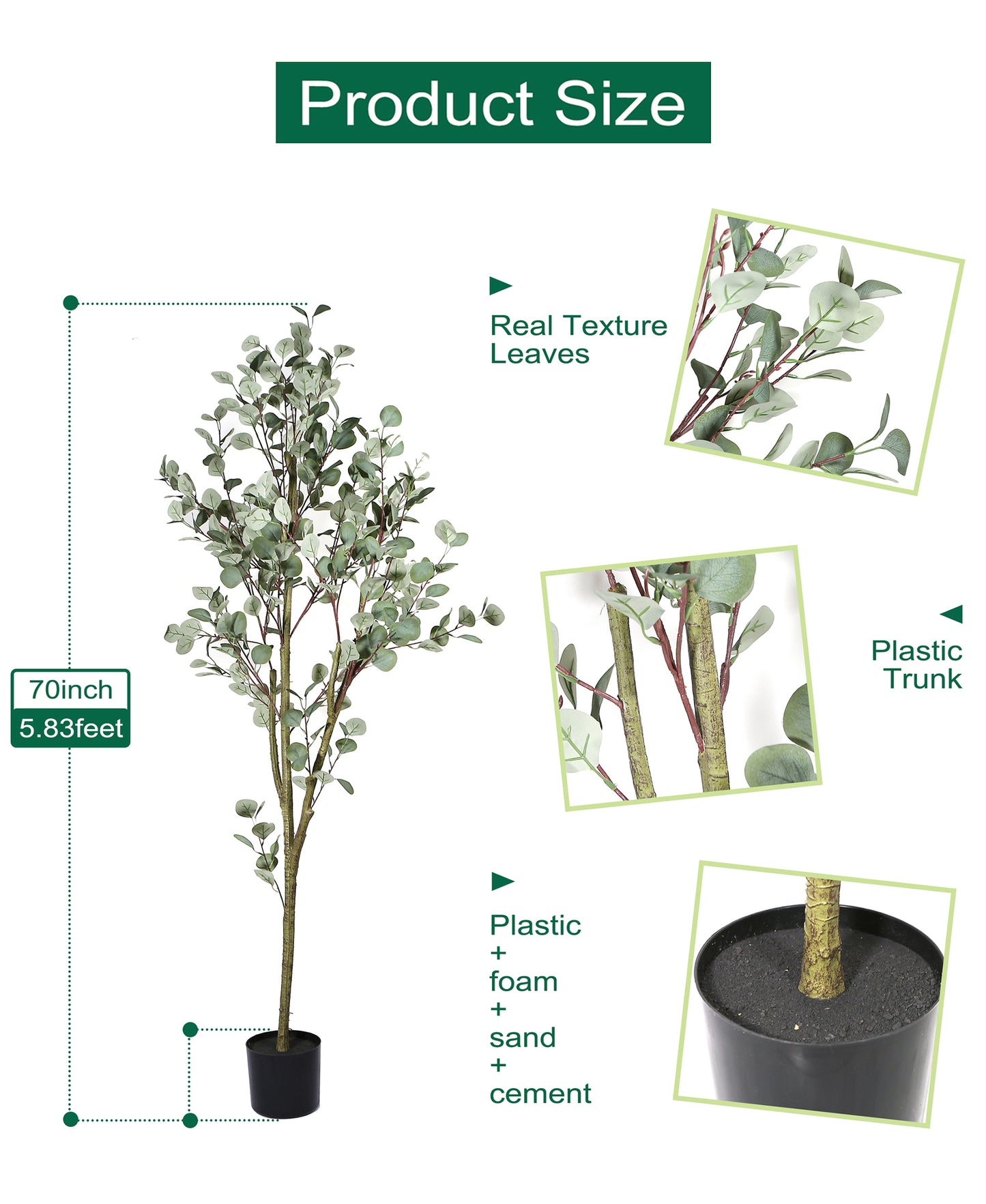 Artificial Potted Eucalyptus Tree 70in