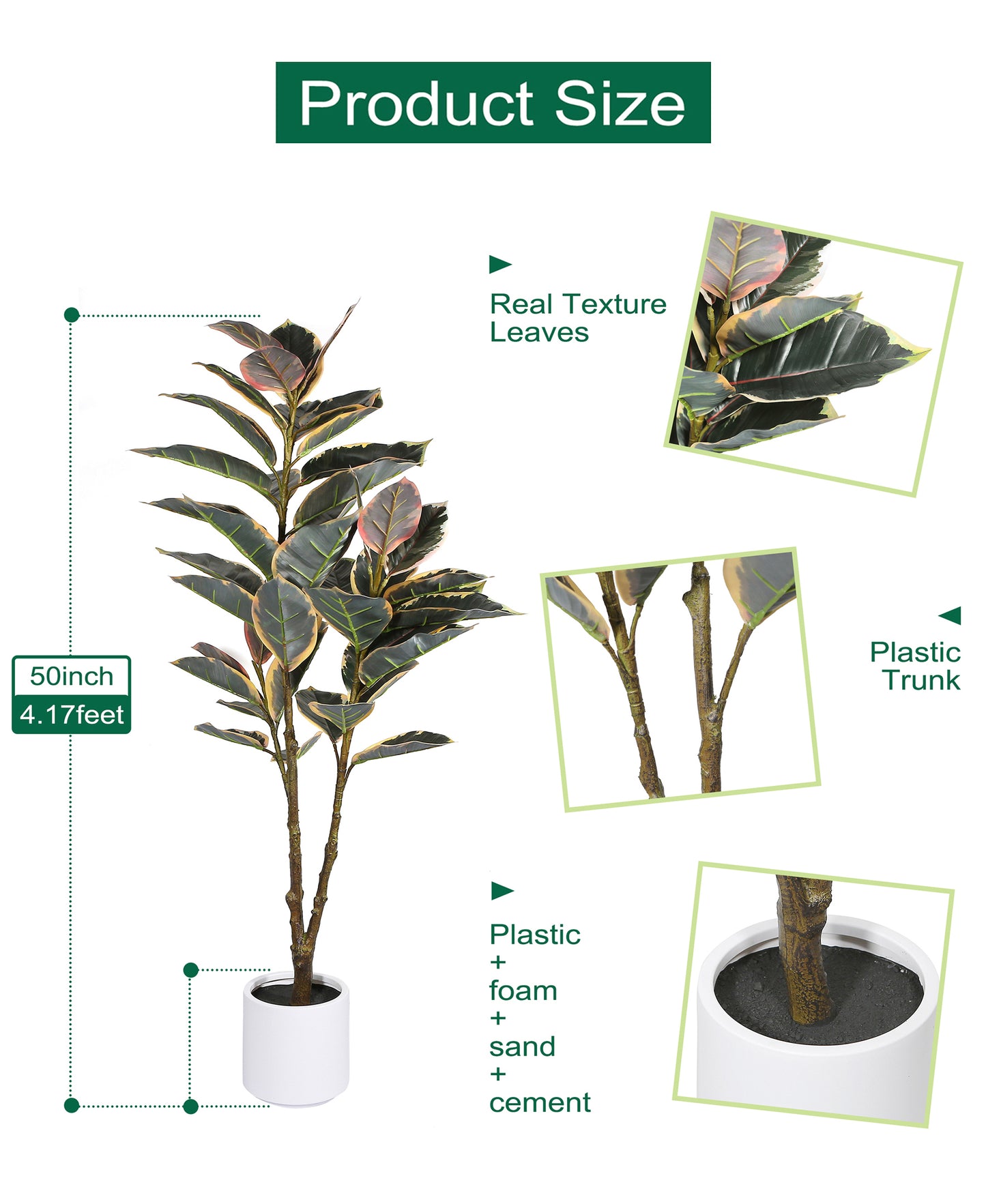 Artificial Potted Autumn Colored Rubber Tree 50in