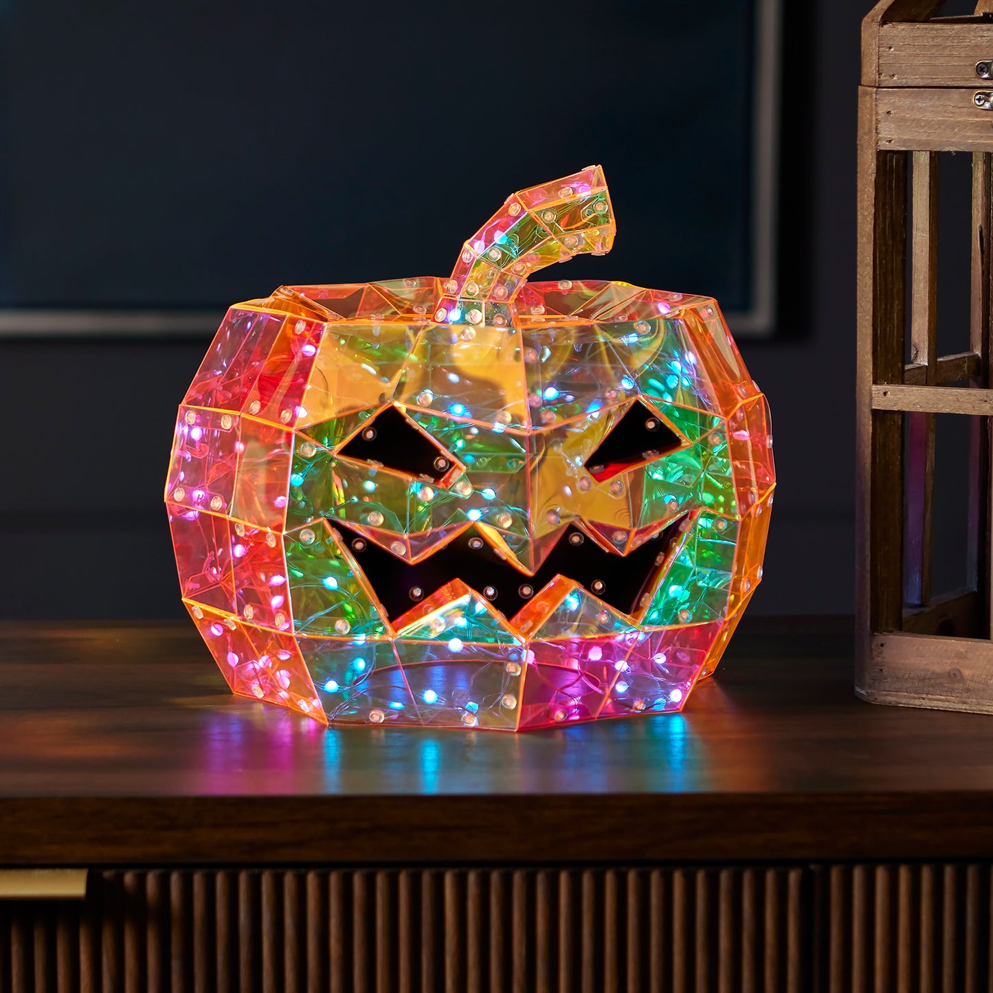 Prismatic Iridescent Pumpkin 12", LED lights