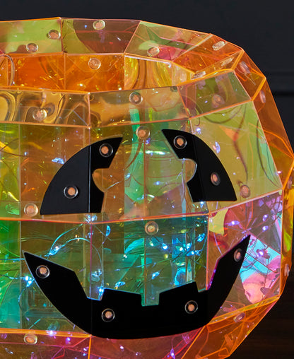 Prismatic Iridescent Pumpkin Candy Box 9", LED lights