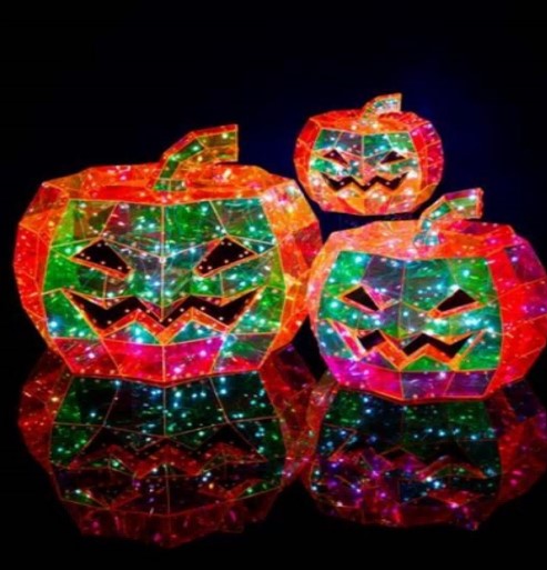 Prismatic Iridescent Pumpkin Set of 3 (8", 12", 16"), LED lights