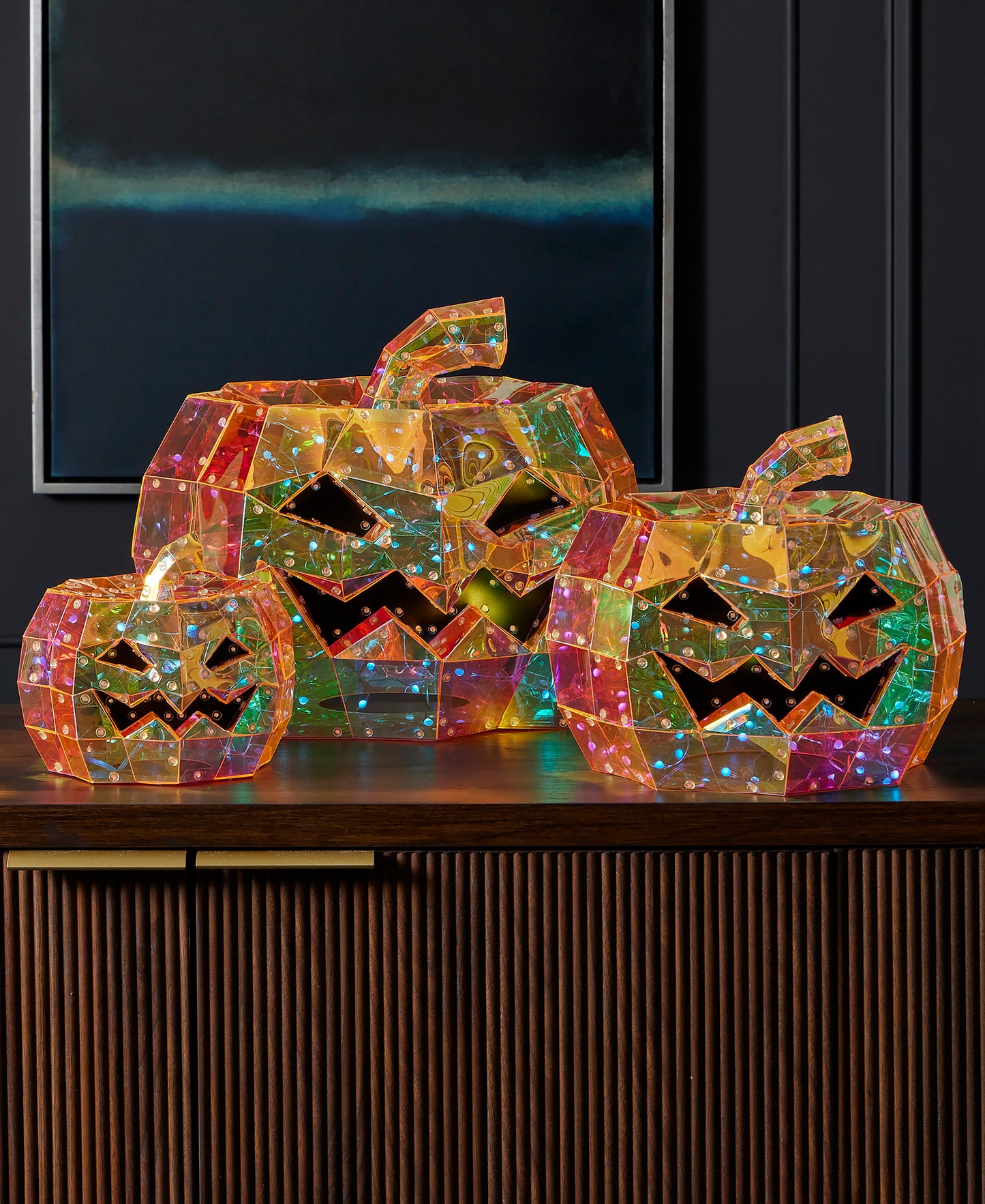 Prismatic Iridescent Pumpkin Set of 3 (8", 12", 16"), LED lights
