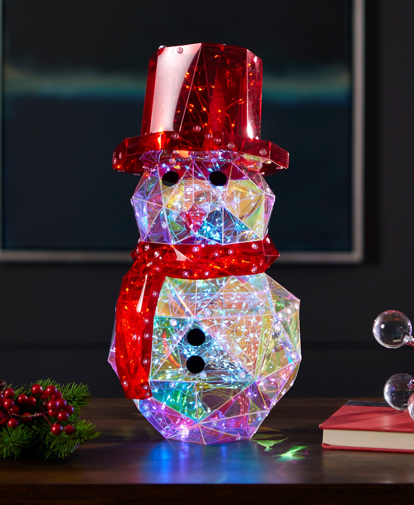 Prismatic Iridescent Snowman 16", LED lights