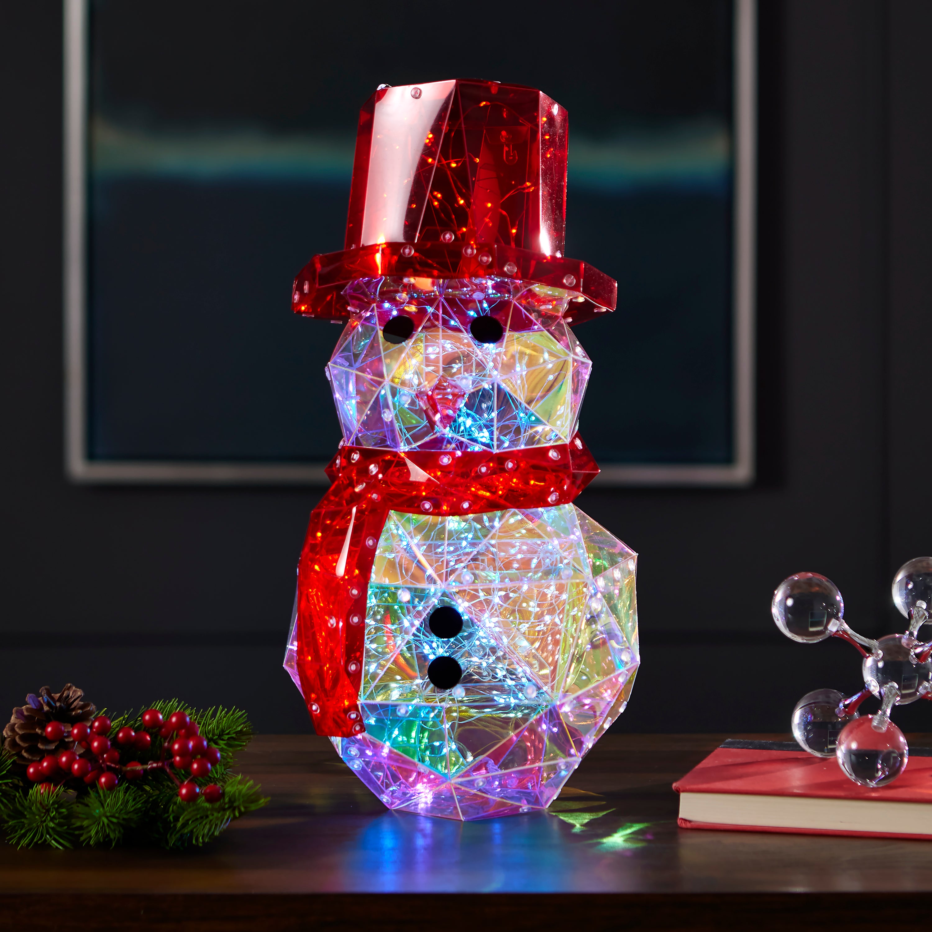 Prismatic Iridescent Snowman 16", LED lights