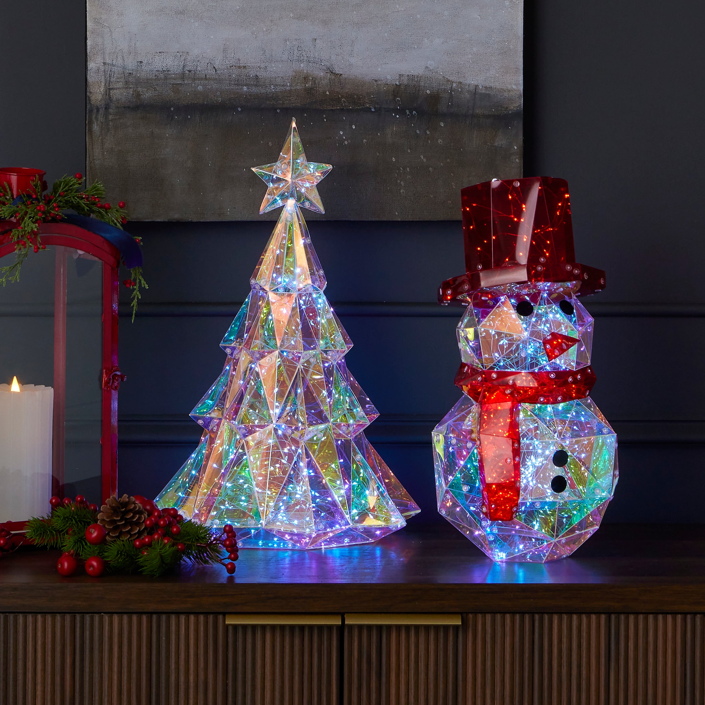 Prismatic Iridescent Snowman 16", LED lights