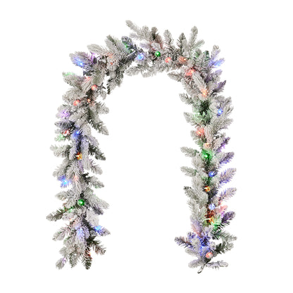 Palmetto Pine 6ft Flocked Garland Pre-lit with 50 Dual LED lights and 9 Functions (Battery-Operated)