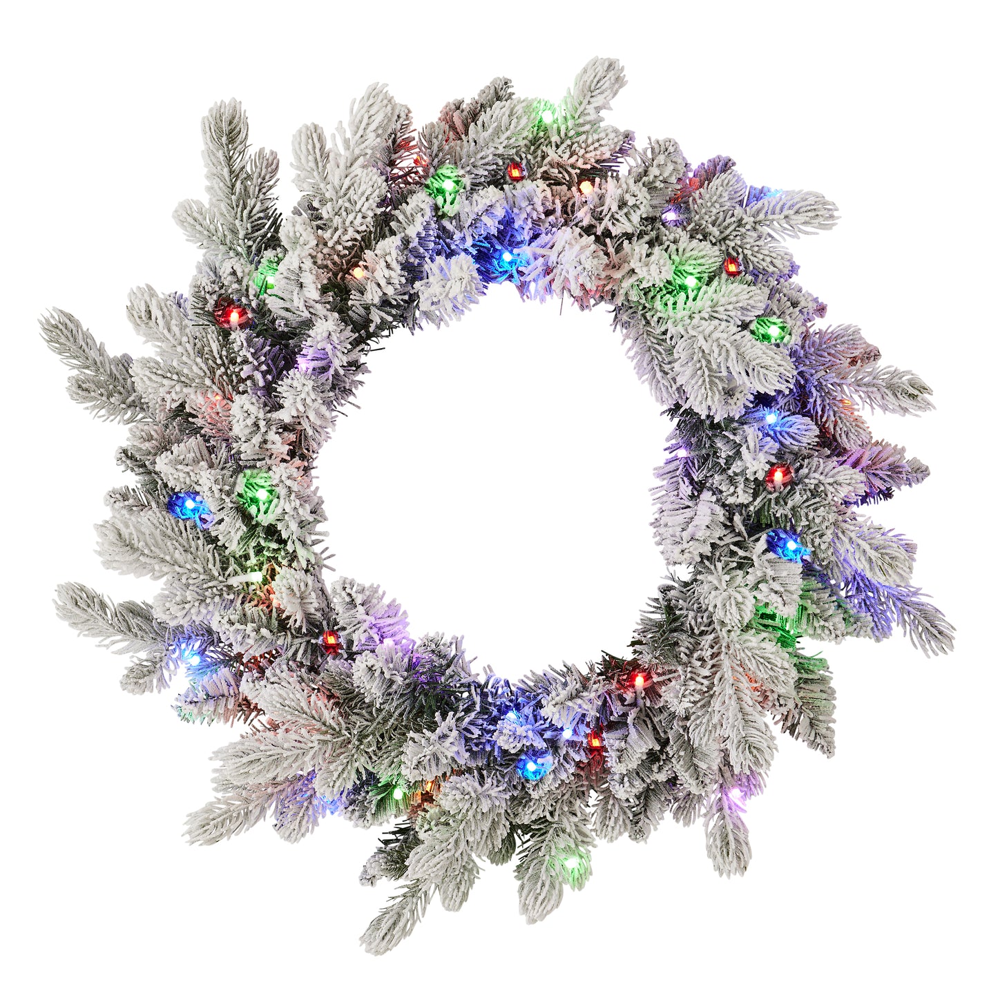 Palmetto Pine 24in Flocked Wreath Pre-lit with 50 Dual LED lights and 9 Functions (Battery-Operated)