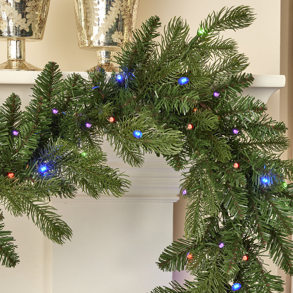 Palmetto Pine 6ft Garland Pre-lit with 50 Dual LED lights and 9 Functions (Battery-Operated)