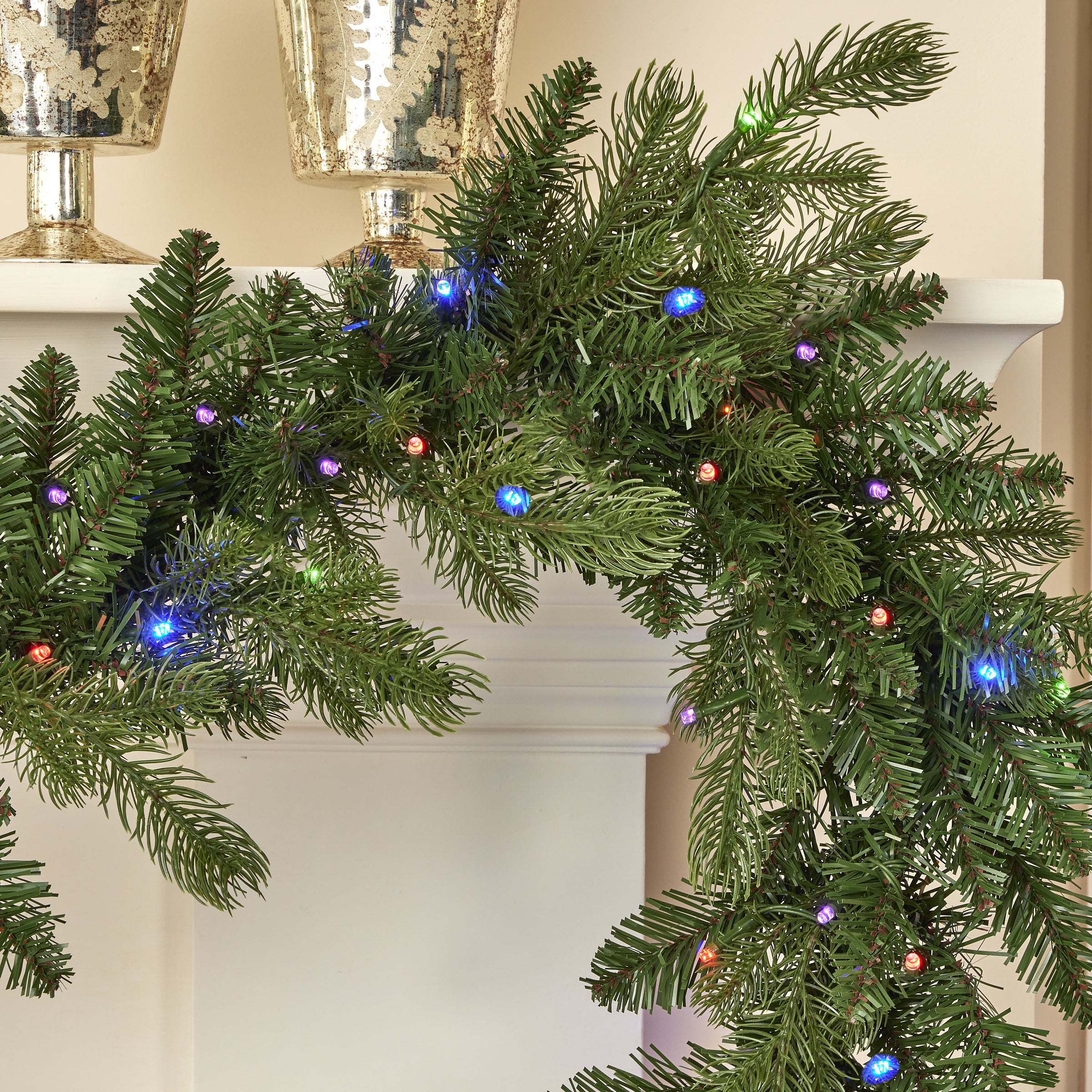 Palmetto Pine 6ft Garland Pre-lit with 50 Dual LED lights and 9 Functions (Battery-Operated)