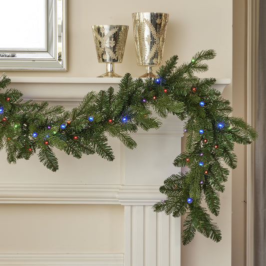 Palmetto Pine 6ft Garland Pre-lit with 50 Dual LED lights and 9 Functions (Battery-Operated)