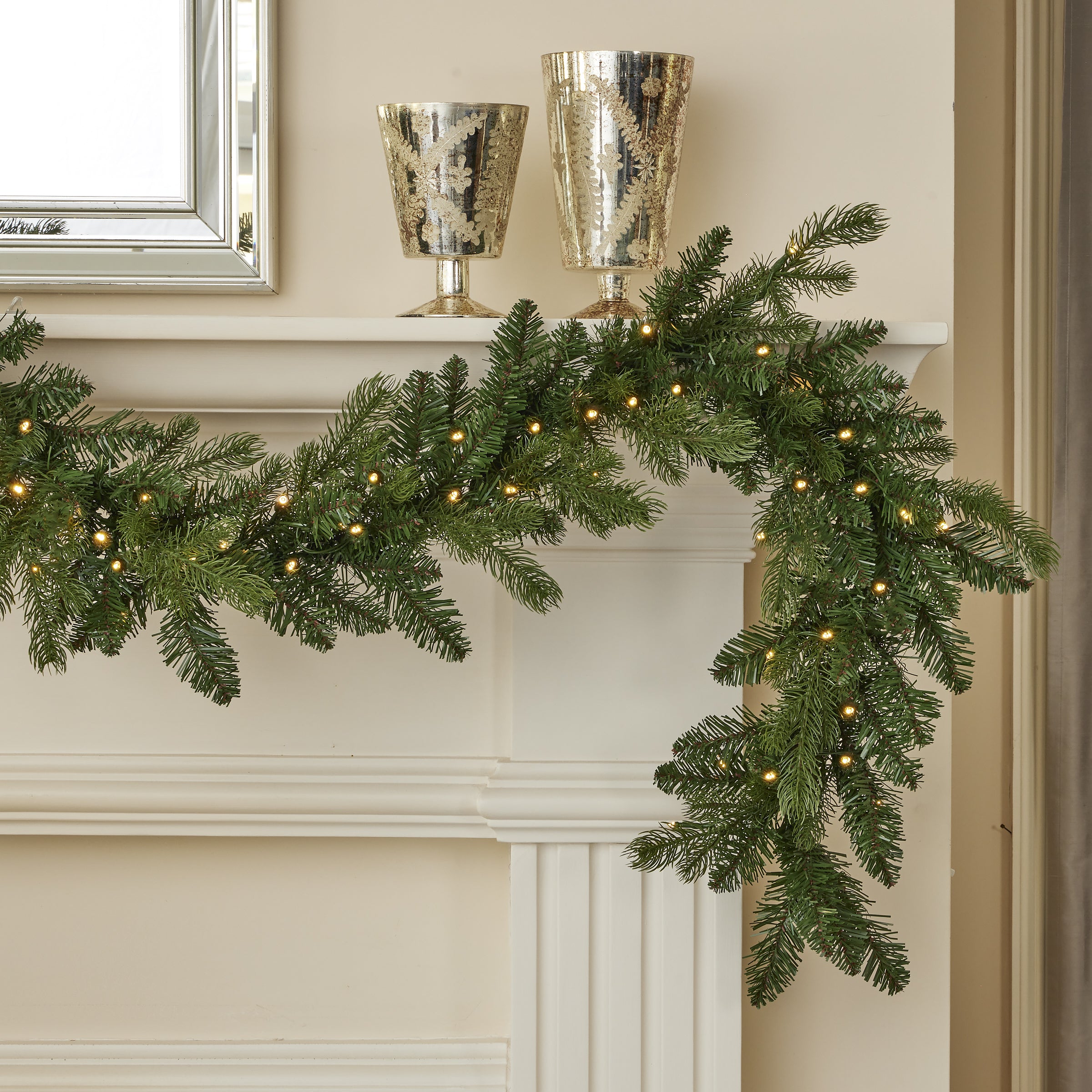 Palmetto Pine 6ft Garland Pre-lit with 50 Dual LED lights and 9 Functions (Battery-Operated)
