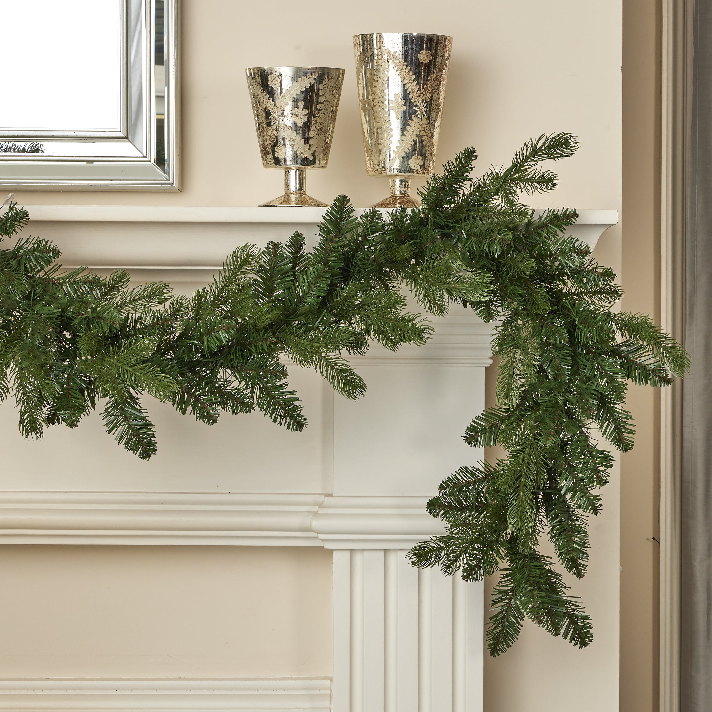 Palmetto Pine 6ft Garland Pre-lit with 50 Dual LED lights and 9 Functions (Battery-Operated)