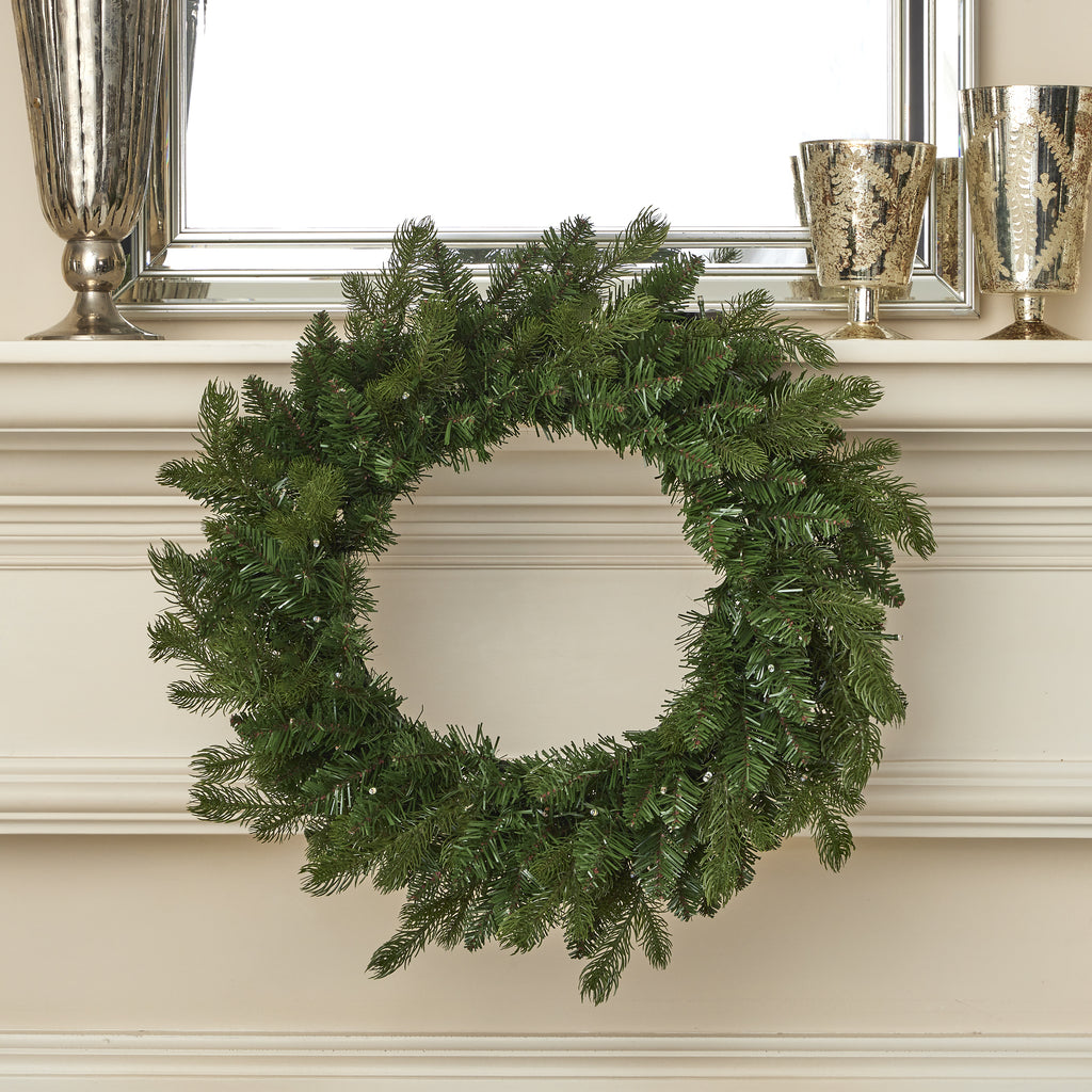 Palmetto Pine 24in Wreath Pre-lit with 50 Dual LED lights and 9 Functions (Battery-Operated)