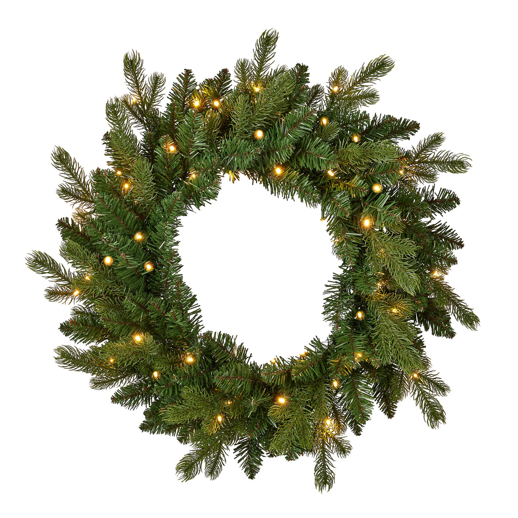 Palmetto Pine 24in Wreath Pre-lit with 50 Dual LED lights and 9 Functions (Battery-Operated)