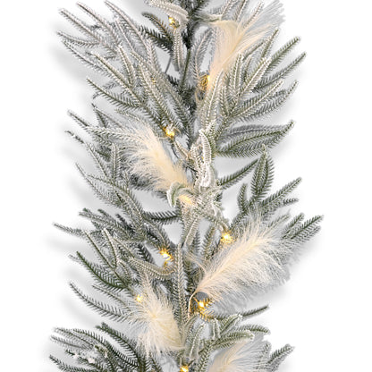 Pine and Pampas Flocked 9ft Garland (Battery-Operated)
