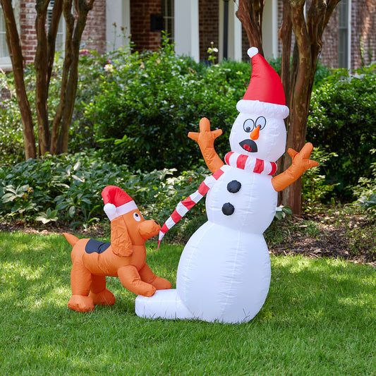 Snowman with Playful Puppy 5ft Inflatable