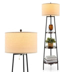 Modern 3-Tier Floor Lamp with Round Drum Linen