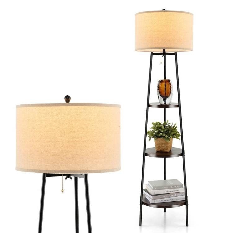 Modern 3-Tier Floor Lamp with Round Drum Linen