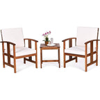 3-Piece Solid Wood Outdoor Patio Furniture Set in White