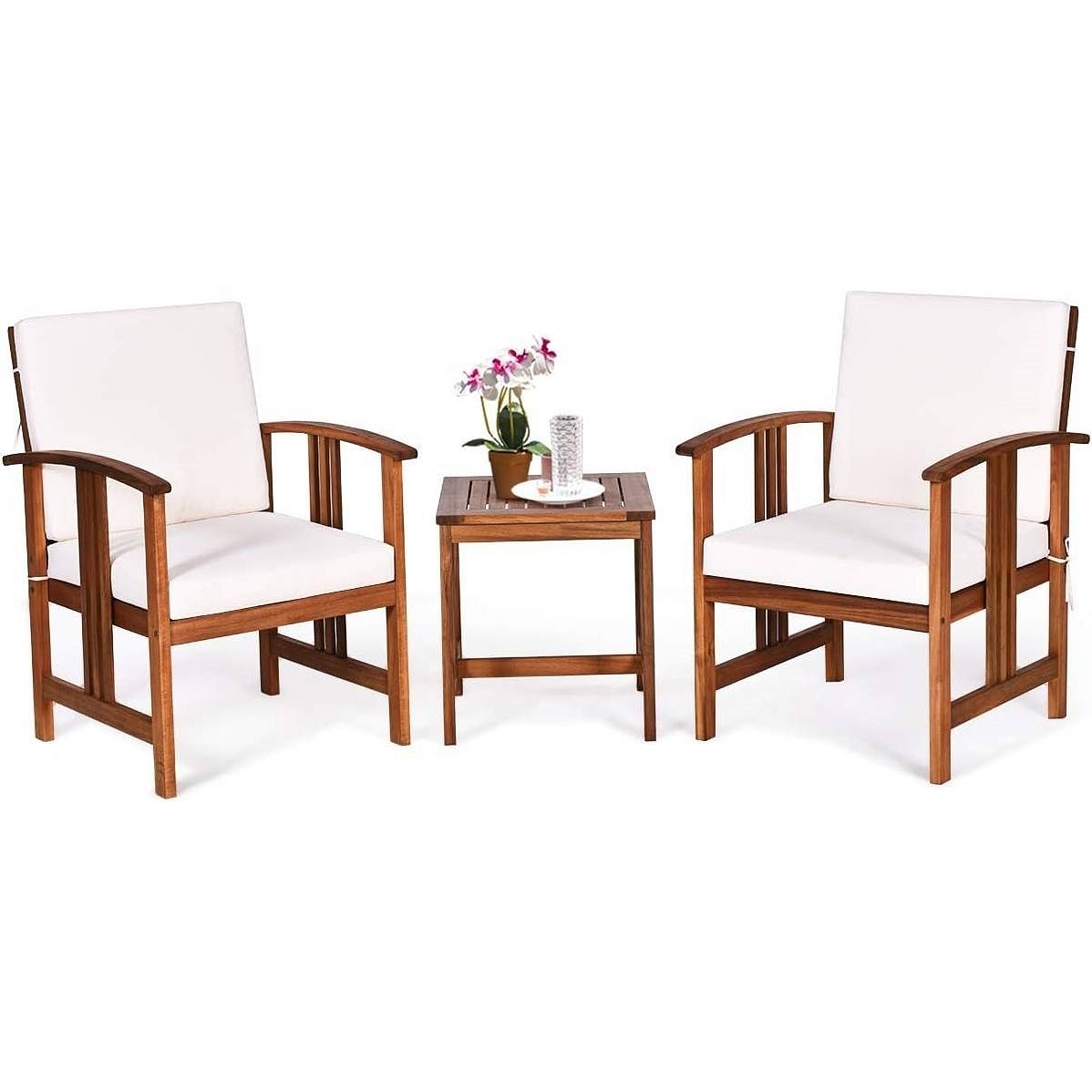 3-Piece Solid Wood Outdoor Patio Furniture Set in White