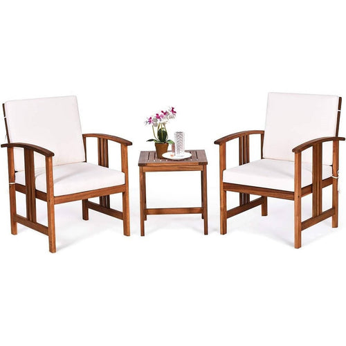 3-Piece Solid Wood Outdoor Patio Furniture Set in White