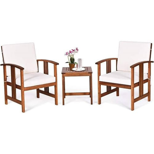 3-Piece Solid Wood Outdoor Patio Furniture Set in White