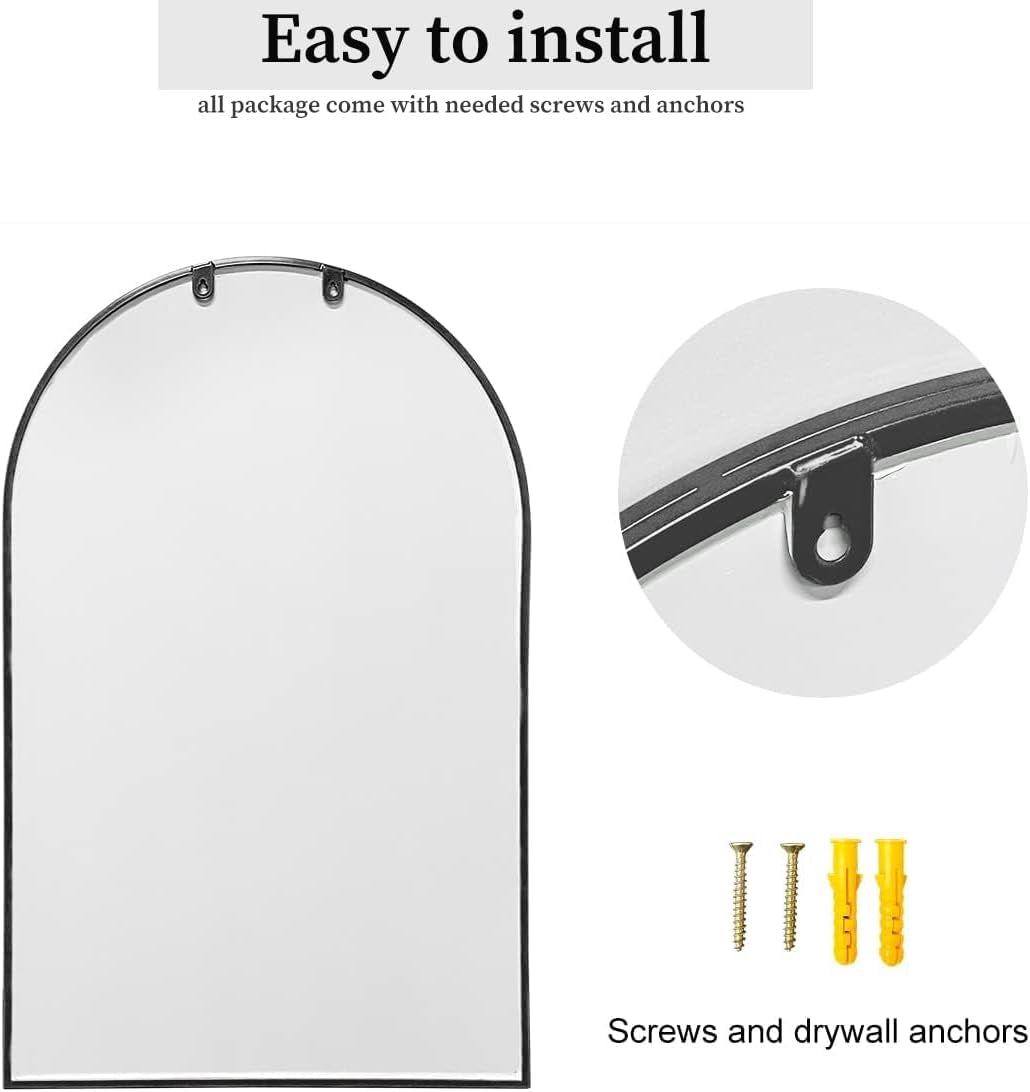 Black Arched Wall Mirror 42x24 Inches With Iron Frame