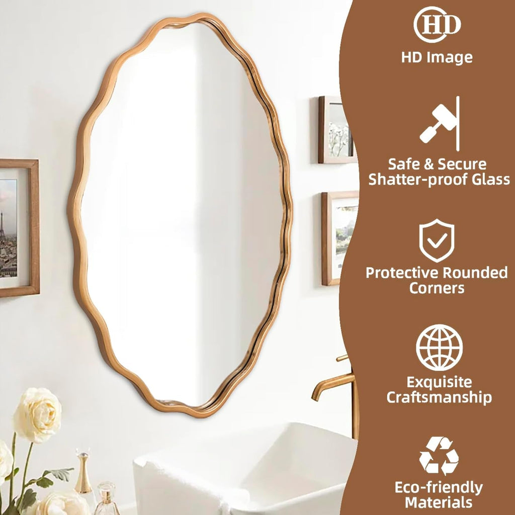 Oval Brushed Gold Mirror 24"x 36" Inch Wall Mounted