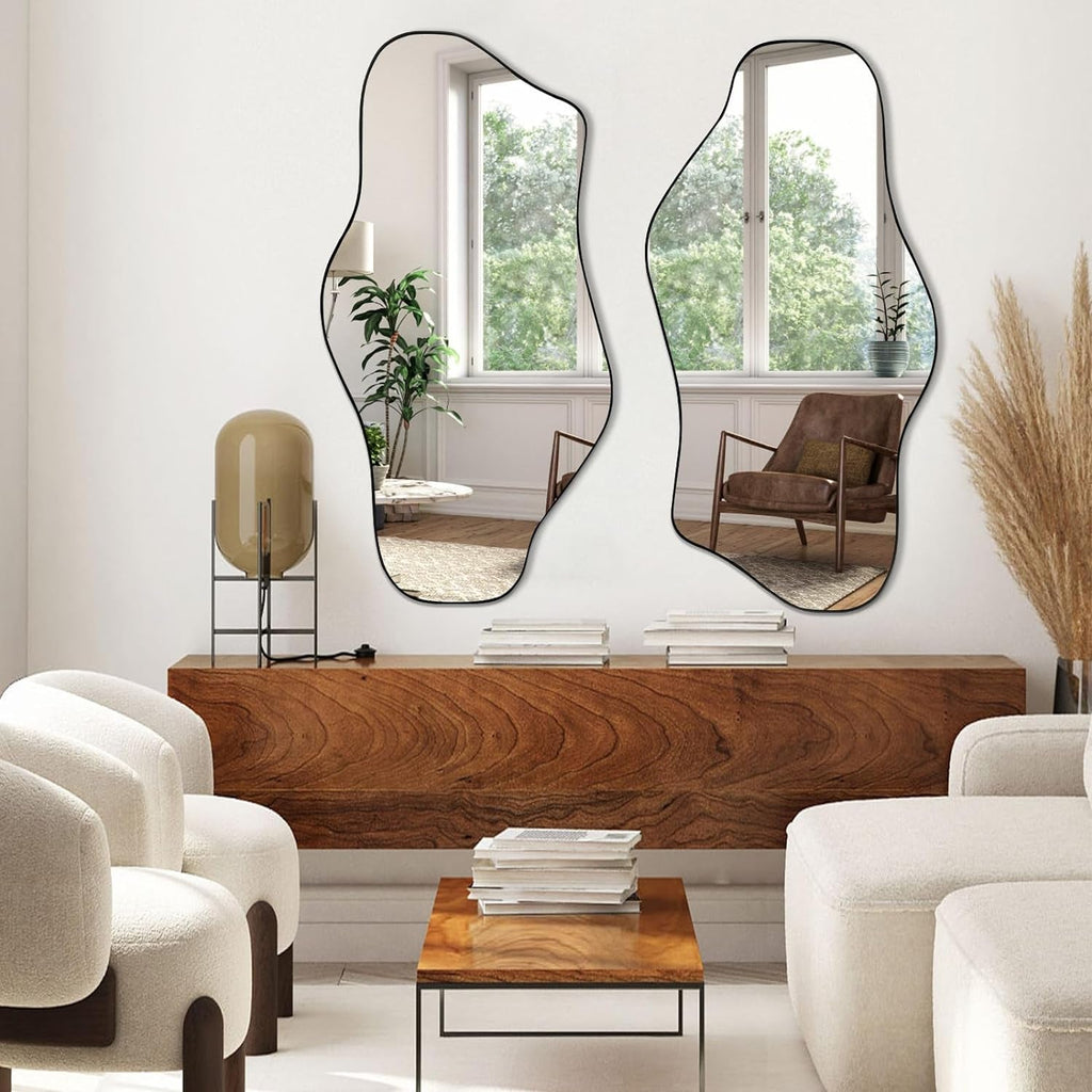 Large Black Irregular Mirror With Asymmetrical Frame