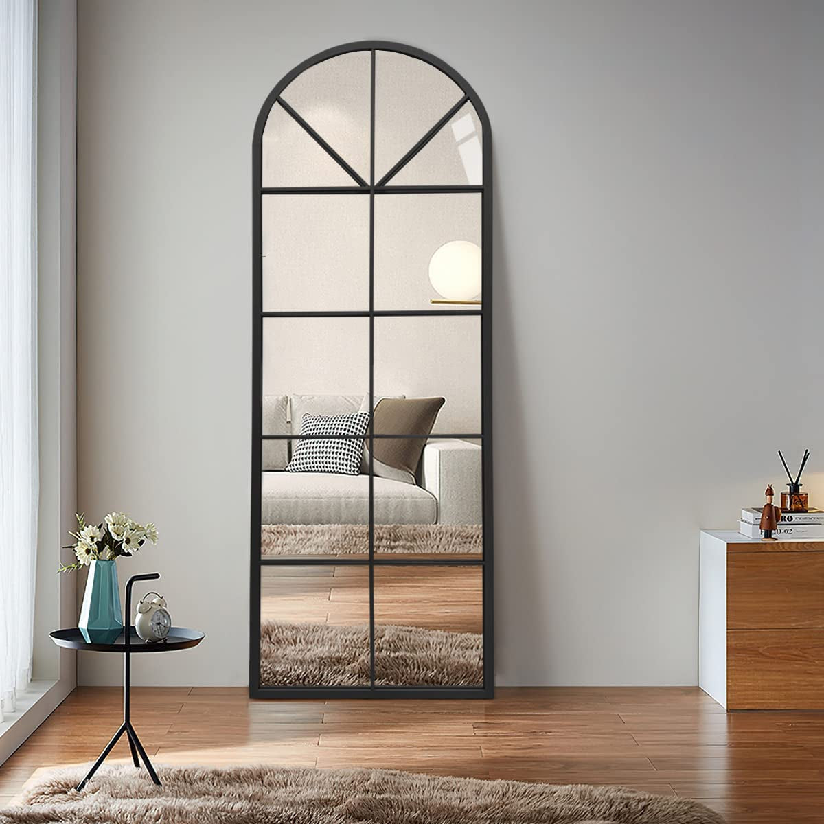 65"x 22" Arched Window Pane Floor Wall Mount Mirror