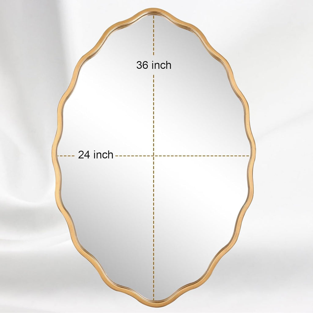 Oval Brushed Gold Mirror 24"x 36" Inch Wall Mounted