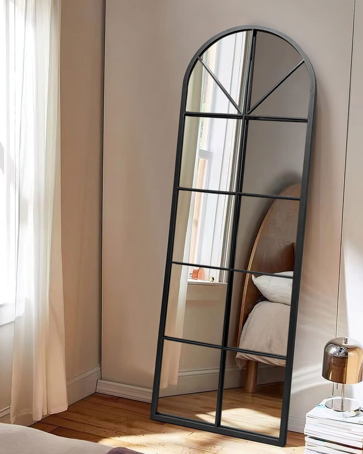 65"x 22" Arched Window Pane Floor Wall Mount Mirror