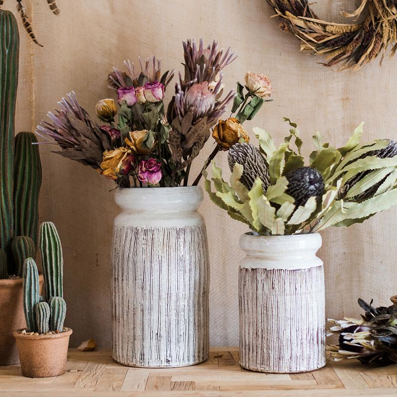 Glazed Ceramic Brown Stripe Vase