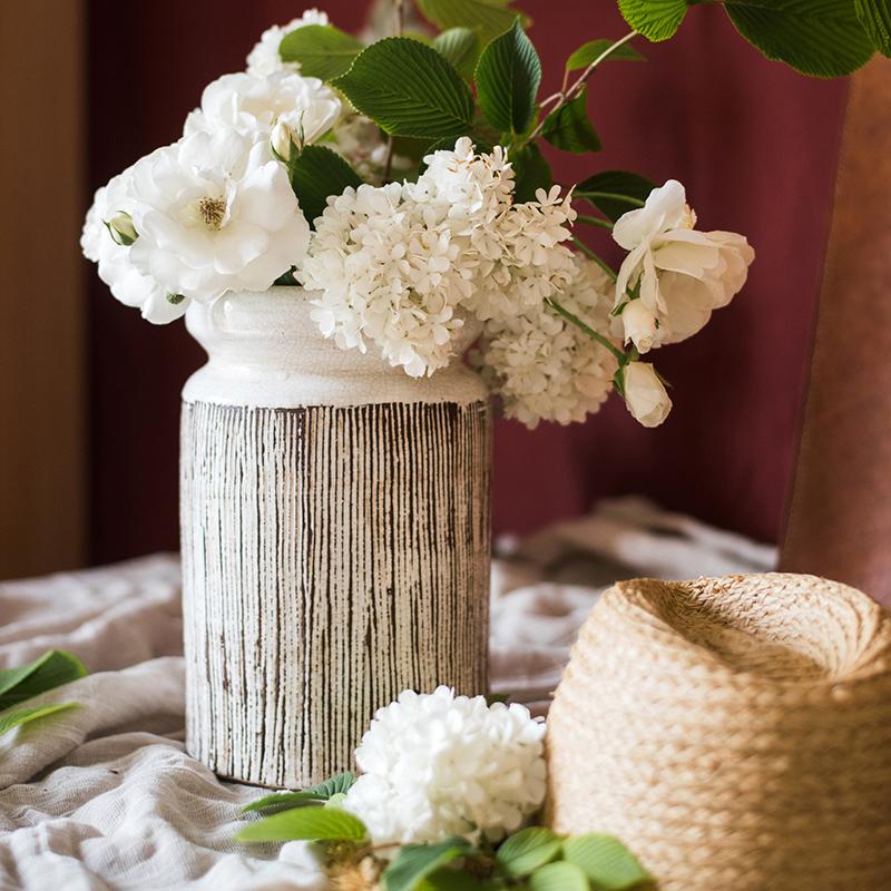 Glazed Ceramic Brown Stripe Vase