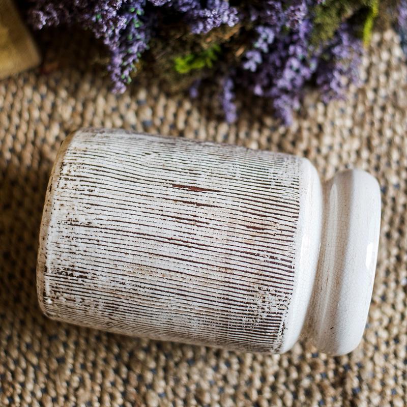 Glazed Ceramic Brown Stripe Vase