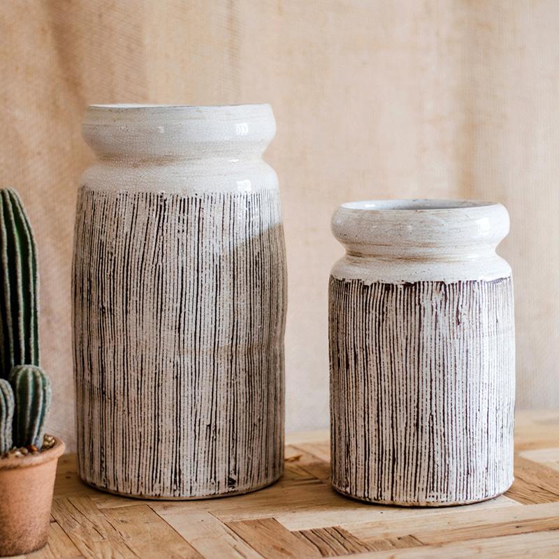 Glazed Ceramic Brown Stripe Vase