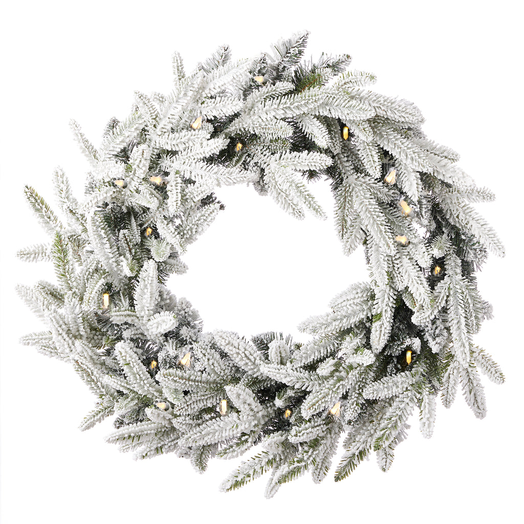 Royal Oaks Flocked Fir 24in Wreath (plug in)