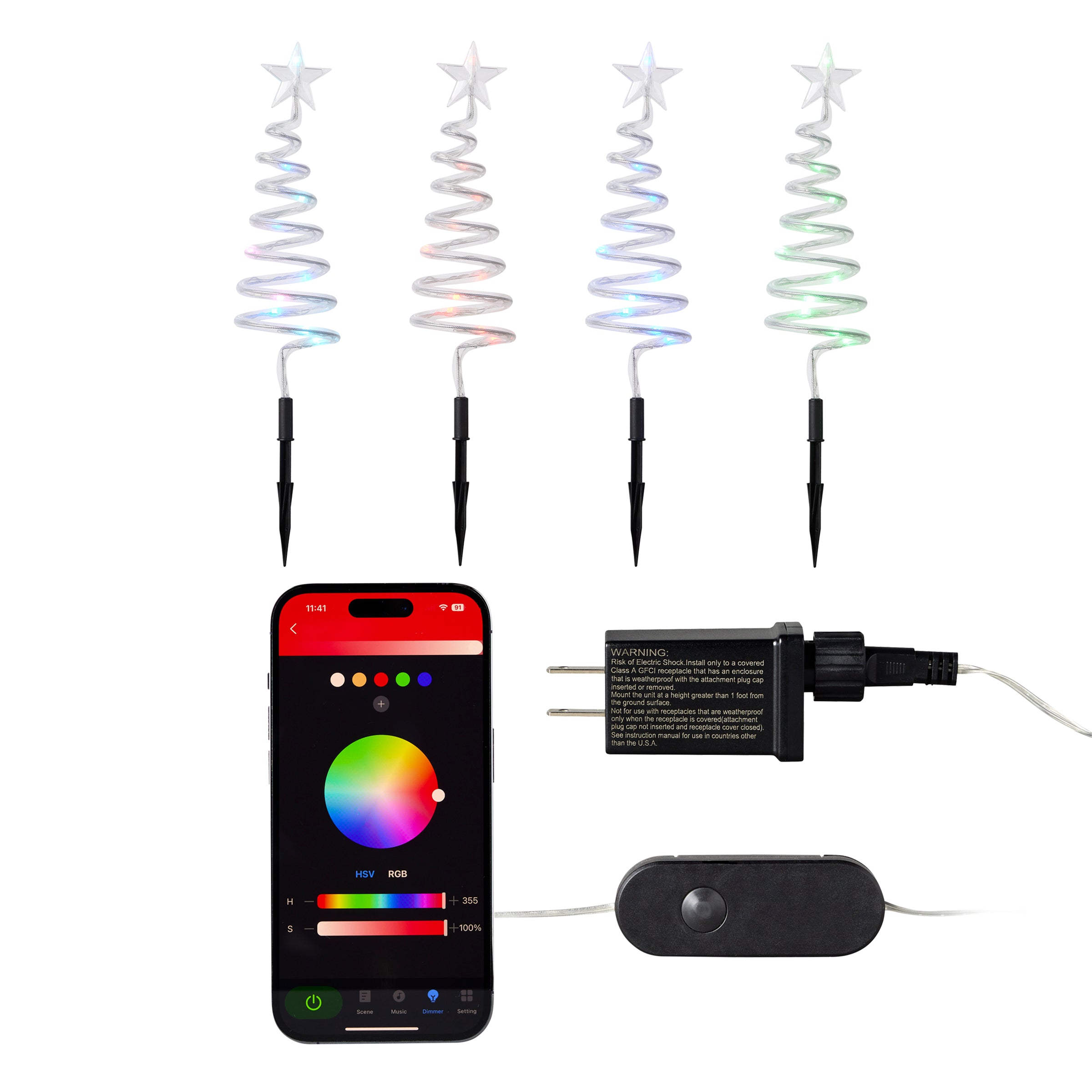 Vivvi App-Based Customizable, Color-Changing 24" Christmas Tree Path Lights - Set of 4