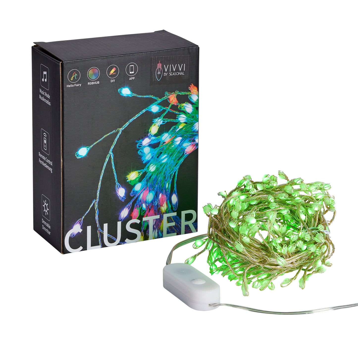 Vivvi App-Based Customizable, Color-Changing Indoor/Outdoor Cluster Lights, 19 ft. long