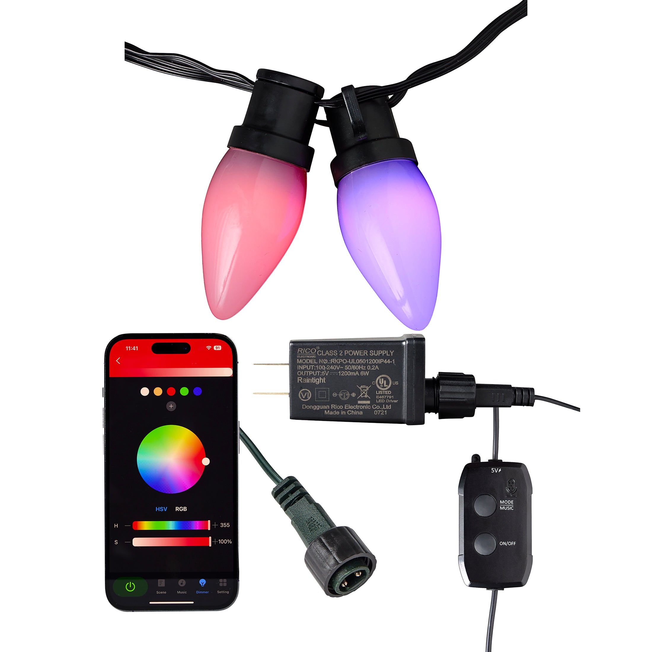 Vivvi App-Based Color-Changing, C9 Smooth Lights, 32 ft. long String
