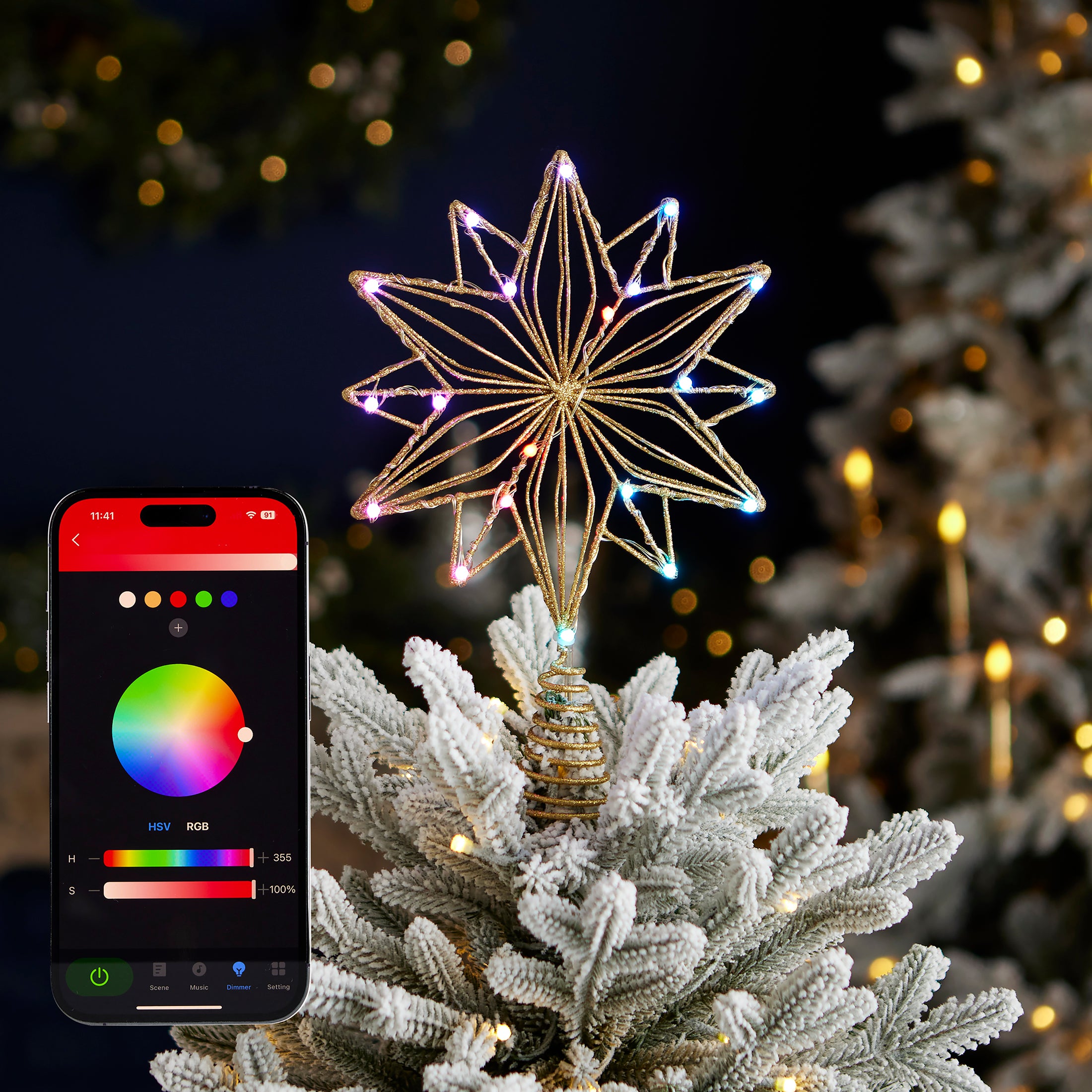 Vivvi App-Based Customizable, Color-Changing 8" Christmas Copper Star Tree Topper