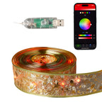 Vivvi App-Based Customizable, Pre-lit Gold 2" Wired Ribbon with Color-Changing LED Lights, 32 ft. long