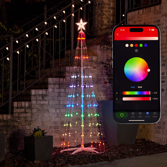 Vivvi App-Based Customizable, Color-Changing Cone Tree, 6 ft. tall