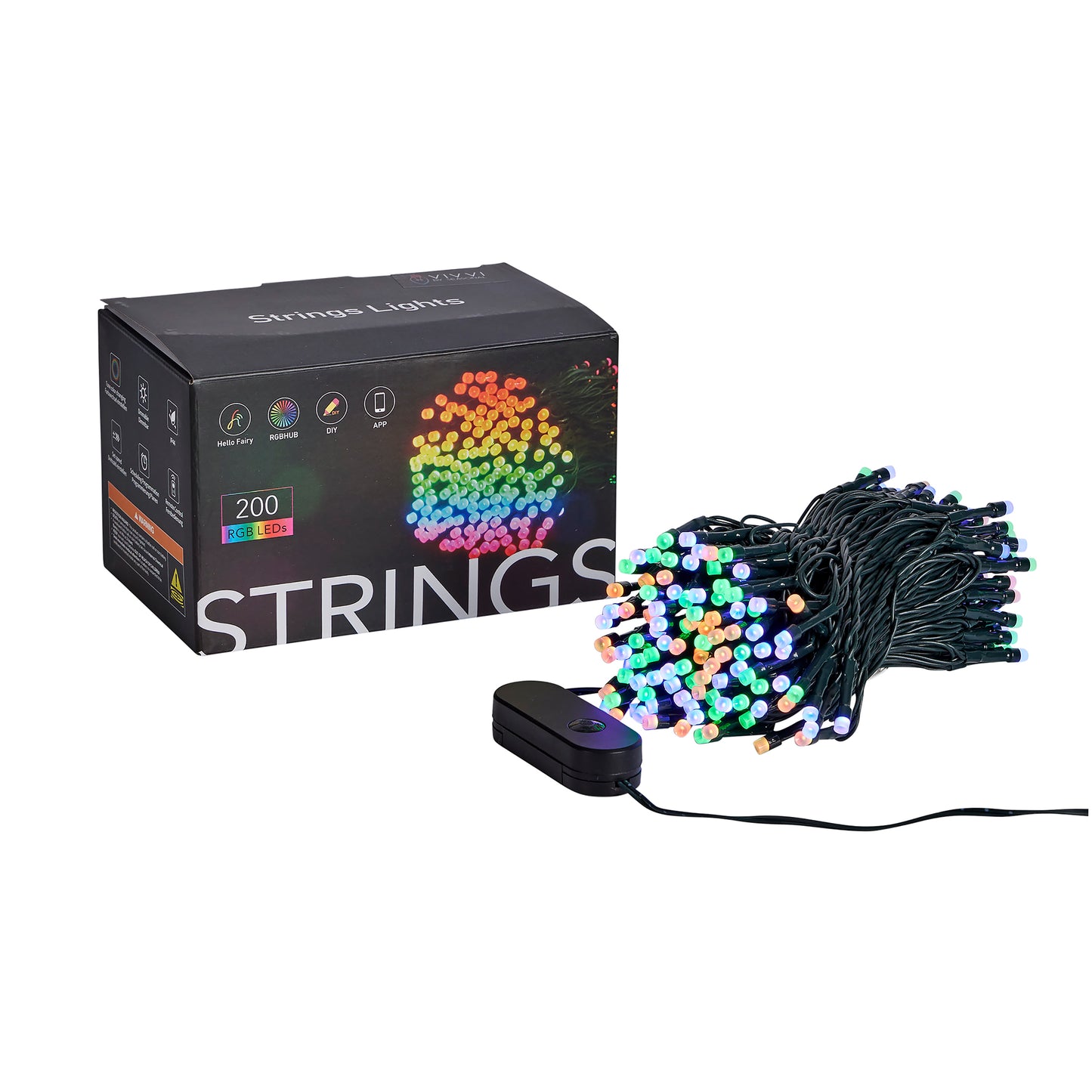 Vivvi App-Based Customizable, Color-Changing Indoor/Outdoor String Lights, 65 ft. long